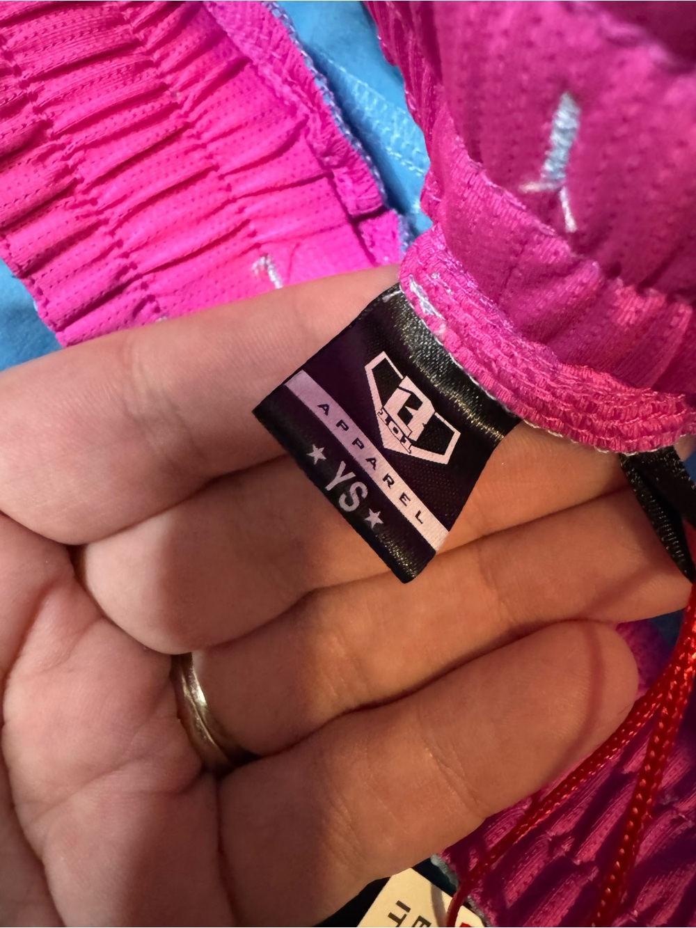 Light Blue Kid’s YS BASEBALL-LIFESTYLE 101 Athletic Shorts with Pink Accents - Picture 7 of 9